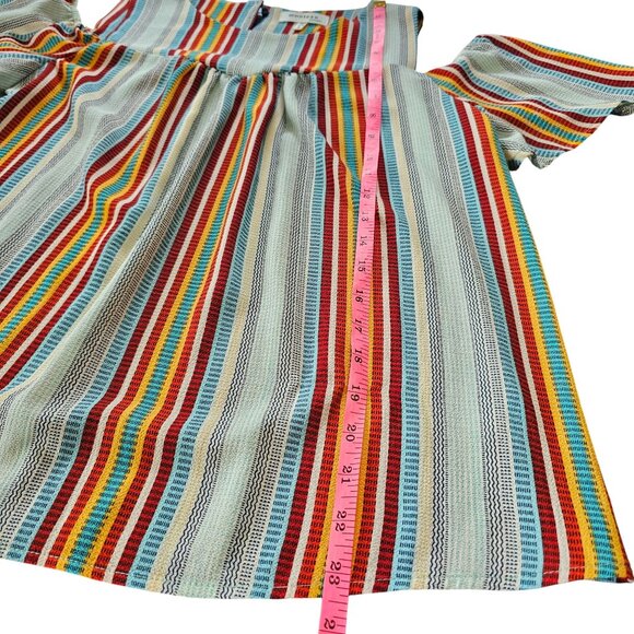 Monteau Striped Open Shoulder Top With Ruffled Sleeves size Large - Picture 7 of 13